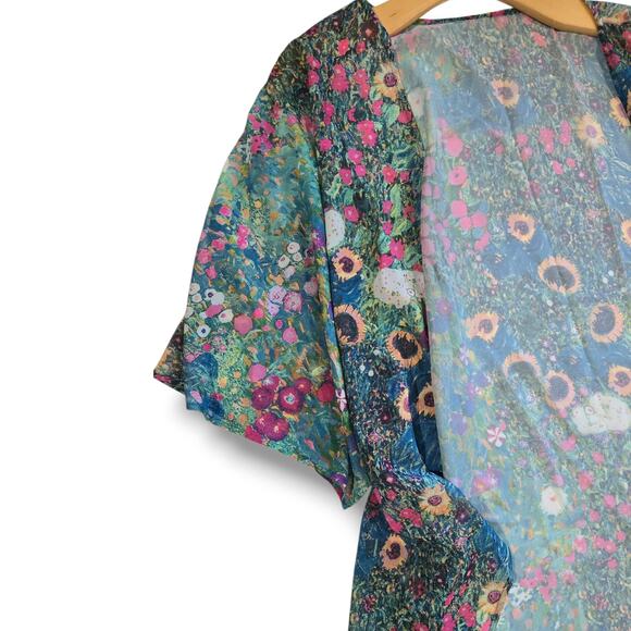 Women’s Multicolor Floral Open Front Semi-Sheer Kimono Cardigan – XL - Picture 4 of 7